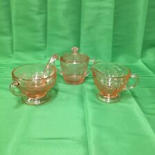 Vintage Depression Glass Jeannette Cherry Blossom Creamer, Sugar, Compote Set for sale  Shipping to Canada