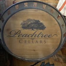Wine Barrel Inspired Peachtree Cellars Serving Tray Round Metal Rustic Bar Decor, used for sale  Shipping to South Africa