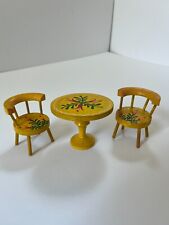Vintage Folk-art Dollhouse Kitchen Wood Dining Table 2 Yellow Chairs for sale  Shipping to South Africa