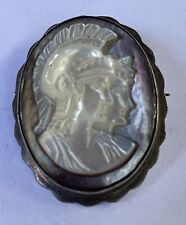 Antique Silver Carved Trojan Soldier Abalone Shell Cameo  Brooch Pin, used for sale  Shipping to South Africa