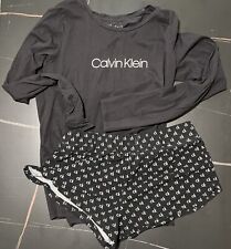 Juego de pijamas Calvin Klein para mujer lana negro logotipo pantalones cortos manga larga talla S 2 piezas segunda mano  Embacar hacia Argentina