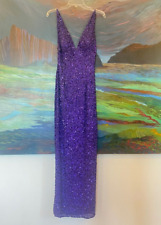 SCALA Purple Violet Sequin Plunging neckline Low back Silk Long Dress Size 4 for sale  Shipping to South Africa