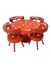 Used, Miniature Dollhouse Furniture Round Orange Dining Table Chairs Floral Painted for sale  Shipping to South Africa