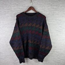 VINTAGE Grandpa Sweater Mens Large Black Crewneck Knit 90s Geometric Grunge Wool for sale  Shipping to South Africa