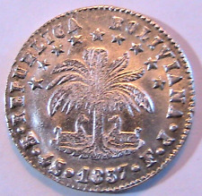Moneda de Plata Bolívar República Boliviana 1857 FJ Bolivia 4 Soles AU+ Unc km123.2 segunda mano  Embacar hacia Argentina
