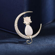 2022 Charm Lovely Cat Moon Crystal Gold Brooch Pin Women Costume Jewellery Gift, gebruikt tweedehands  verschepen naar Netherlands