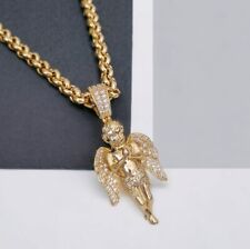 Gold Praying Angel Pendant On 24" Belcher Chain Cubic Zirconia Angel Wings 9ct for sale  Shipping to South Africa