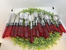 Conjunto de 24 talheres inox aço inoxidável 18/10 garfos facas cabo vermelho colher pequena grande comprar usado  Enviando para Brazil