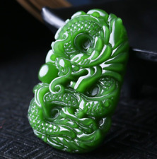 Colgante de dragón chino tallado a mano de jade hetiano verde natural segunda mano  Embacar hacia Mexico