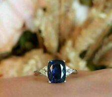 3.30Ct Cushion Cut Real Sapphire & Diamond Engagement Ring 14K Solid White Gold for sale  Shipping to South Africa
