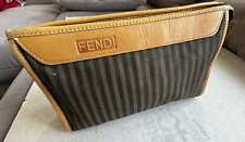 FENDI Makeup Cosmetic Travel Bag purse Brown Tan Striped. Vtg for sale  Shipping to South Africa