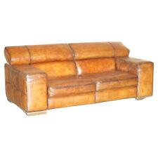 NATUZZI ROMA HAND DYED CIGAR BROWN LEATHER SOFA RAISING HEADREST PART OF A SUITE for sale  Shipping to South Africa