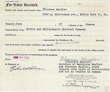 Elmira and Williams Railroad Co. 1952 certificado de stock 25 acciones comunes segunda mano  Embacar hacia Mexico