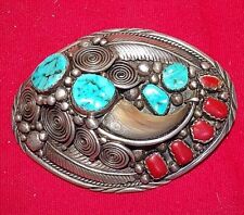Used, Vintage Sterling Silver, Turquoise, Coral, Bears Claw Belt Buckle for sale  Norfolk
