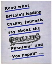 PHILLIPS PHANTOM & VOX POPULI RACING CYCLES ORIGINAL 1949 UK SALES BROCHURE usato  Spedire a Italy