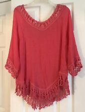 Nygard Crochet Trimmed Womens Gauze Pullover Top Coral 3/4 Sleeve Boho Size M for sale  Shipping to South Africa