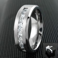 Anel de aliança de casamento masculino de titânio 8 mm corte princesa 1,8 quilates CZ centro escovado comprar usado  Enviando para Brazil