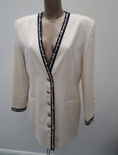 MONDI Wool Jacket Longline Blazer Size 42  UK 16 White Black Tailored Designer for sale  Shipping to South Africa