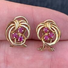 9ct Gold Ruby Vintage Clip On Earrings, 9k 375, used for sale  Shipping to South Africa