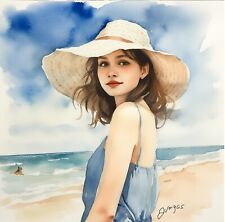 Girl beach watercolor for sale  Irvine