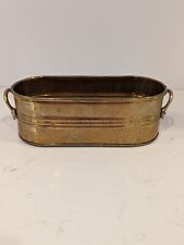 Vintage Brass Plant Pot Long Oval Ribbed Detail Handles Cottage Decor for sale  Shipping to South Africa