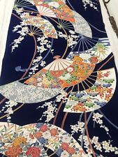 @@ Tela de seda kimono japonés vintage / crepé suave, base azul marino G82, usado segunda mano  Embacar hacia Argentina