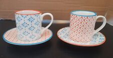 Nicola Spring Espresso Cups & Saucers Patterned Coffee Set of 2 Orange Blue for sale  Shipping to South Africa