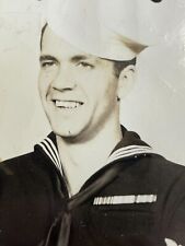 Q5 Photograph Handsome Military Man Sailor Hat Portrait Black Uniform 1940s Cute for sale  Shipping to South Africa