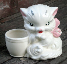 HULL pottery CUTE KITTEN cat PLANTER figural vase #61 white glaze U.S.A., used for sale  Shipping to South Africa