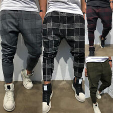 Used, Mens Plaid Slim Harem Pants Chinos Casual Drop Crotch Joggers Trousers Bottoms for sale  UK