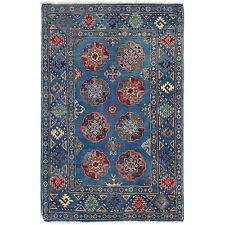 Alfombra tradicional hecha a mano oriental pequeña área kazaja alfombra pequeña 3'3"x4'9" R26126 segunda mano  Embacar hacia Argentina