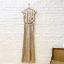 David's Bridal || Long Sequin Blouson Dress V-Back Gold XS, used for sale  Shipping to South Africa