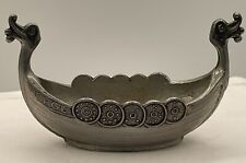 Vintage Handstopt Tinn Norway Pewter Viking Dragon Ship Salt Cellar Boat 3" Dish for sale  Shipping to South Africa