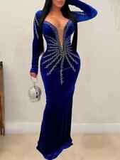 Elegant Diamond Velvet Women's Long Party Dress Deep V Evening Dress, used for sale  Shipping to South Africa