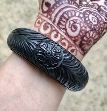 Ebony Wood Carved Bangle Bracelet, Statement Jewelry, Handmade 63 mm Diameter for sale  Shipping to South Africa