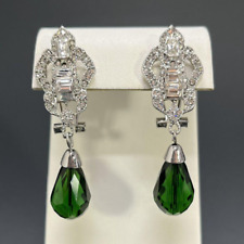 Brincos de strass Art Deco cristal verde gota pendurada perfurada tom prata ômega comprar usado  Enviando para Brazil