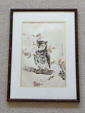 Owl & Cherry Blossoms Wood Block Print, Eiichi Kotozuka, Japan, Framed for sale  Shipping to South Africa