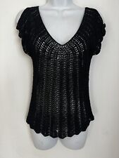The Limited Hand knit L Black V Neck Shirt Sleeve Crochet Sweater Rayon Boho for sale  Shipping to South Africa