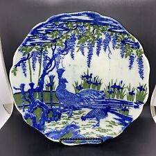 Vintage Nabeshima Ware Japanese Blue Plate with Wisteria and Rooster, used for sale  Shipping to South Africa