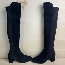 Stuart Weitzman “GILLIAN 60” Black Suede/Fabric Round Toe Pull On Boots, 8B, used for sale  Shipping to South Africa