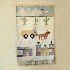 Vintage Woven Pueblo Tapestry Wall Hanging Southwestern Pueblo Landscape Cactus for sale  Shipping to South Africa