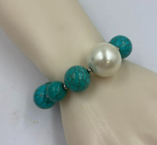 Used, Coloured Rocks Beaded Bracelet with Imitation Cream Shell Pearl & 10 Beads J1B28 for sale  DARTFORD