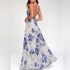 Maxi Vestido Lulus All I Need Gris Azul Floral con Cordones Espalda sin Espalda XL segunda mano  Embacar hacia Argentina
