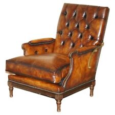 RESTORED CHESTERFIELD TUFTED HAND DYED BROWN LEATHER LIBRARY RECLINER ARMCHAIR for sale  Shipping to South Africa