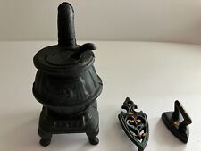 Vintage Cast Iron Miniature Pot Belly Stove & Flat Iron w/Trivet for sale  Shipping to South Africa