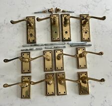 12 Brass Plated Georgian style door handles and 2 bathroom locks for sale  Shipping to South Africa
