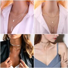 Silver and Gold Womens Pendant Chain Choker 3 Layer Long Necklace Body Jewellery for sale  NEWCASTLE UPON TYNE