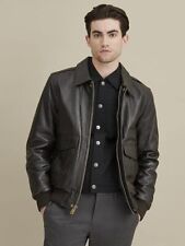 CHARMSHILP Bomber Veste Cuir Authentique Noir Homme Moto Motard for sale  Shipping to South Africa