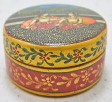 Vintage Wooden Round Jewellery Box Original Old Hand Crafted Ethnic Hand Painted for sale  Shipping to South Africa