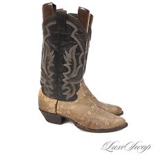 #1 MENSWEAR Justin Made in USA Black Leather Exotic Ring Lizard Cowboy Boots 9.5 for sale  Oyster Bay